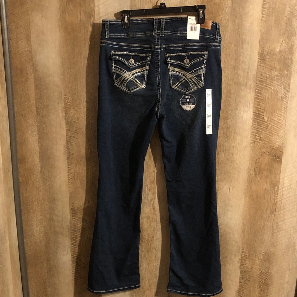 Wallflower Dark Blue Bootcut Jeans with Embroidered Back Pockets Curvy